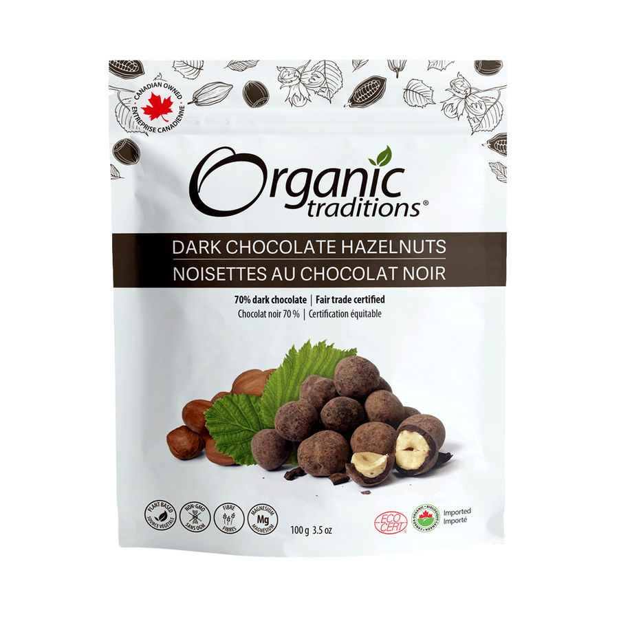 Organic Traditions Dark Chocolate Covered Hazelnuts, 100g
