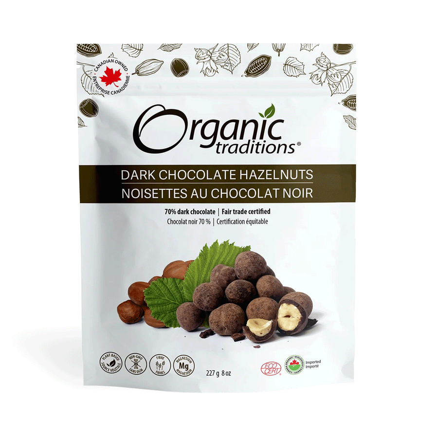 Organic Traditions Dark Chocolate Covered Hazelnuts, 227g
