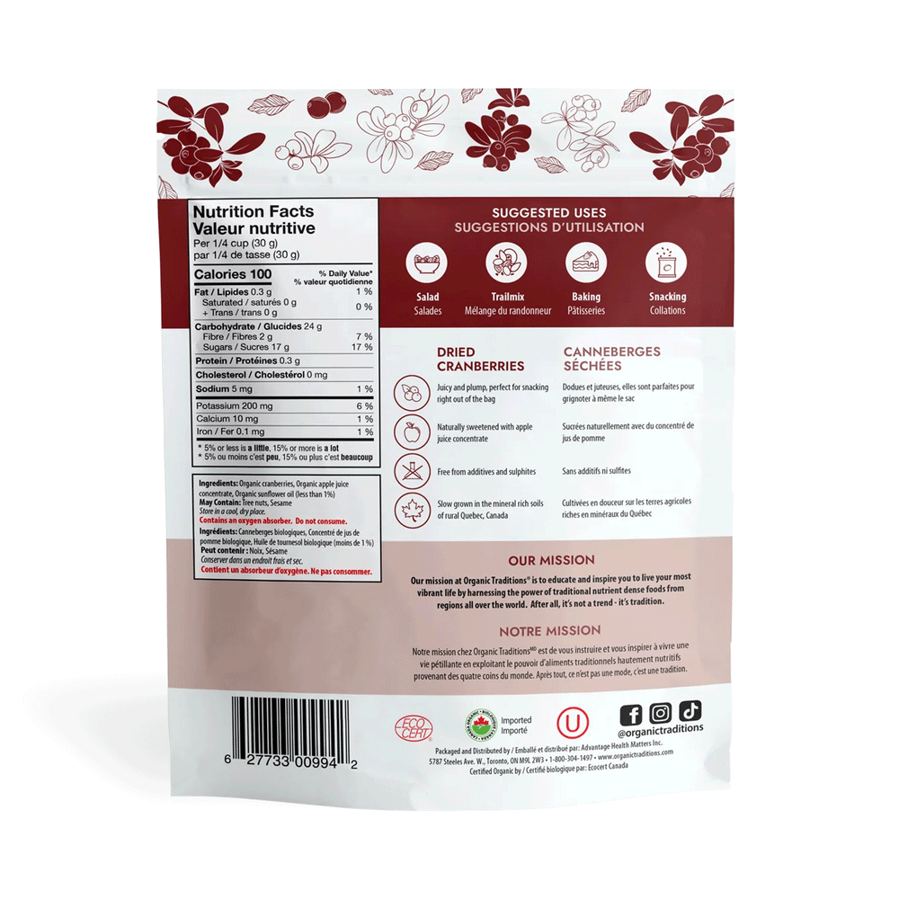 Organic Traditions Dried Cranberries, 113g