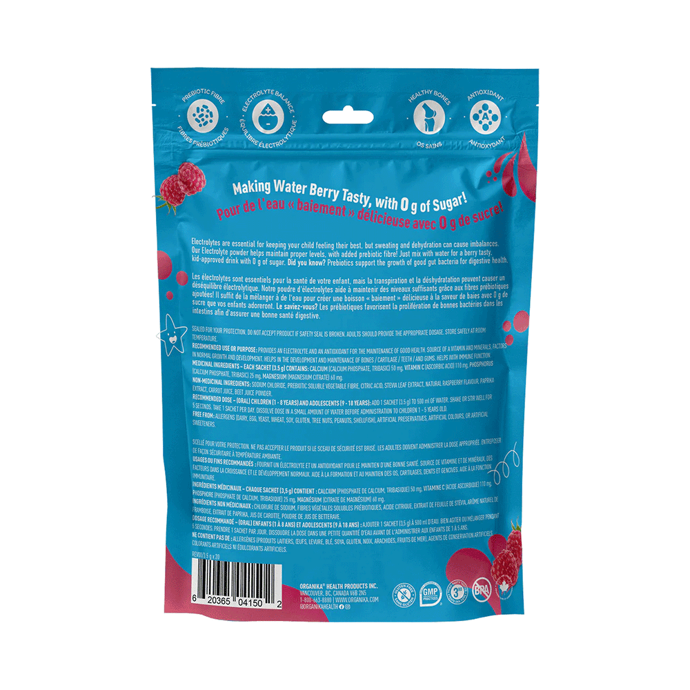 Organika KIDS Electrolytes Sachets - Daily Electrolyte Balance - Raspberry Rush, 3.5g x 20