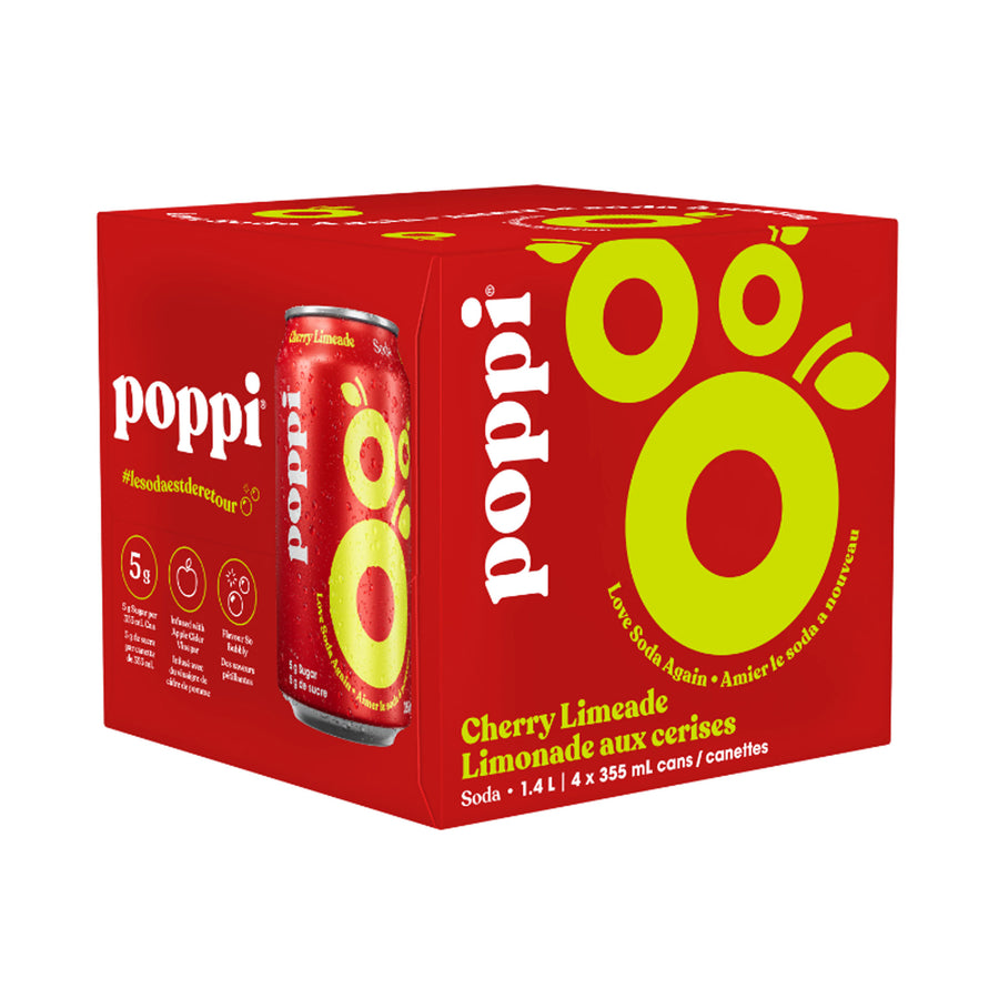 POPPI Sparkling Prebiotic Soda, Cherry Limeade, 4-Pack