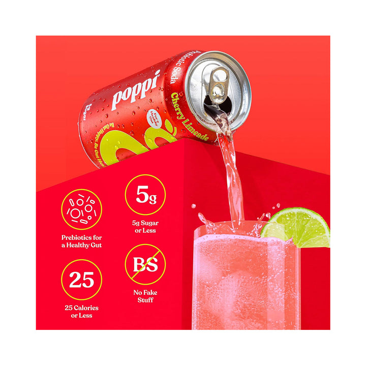 POPPI Sparkling Prebiotic Soda, Cherry Limeade, 4-Pack