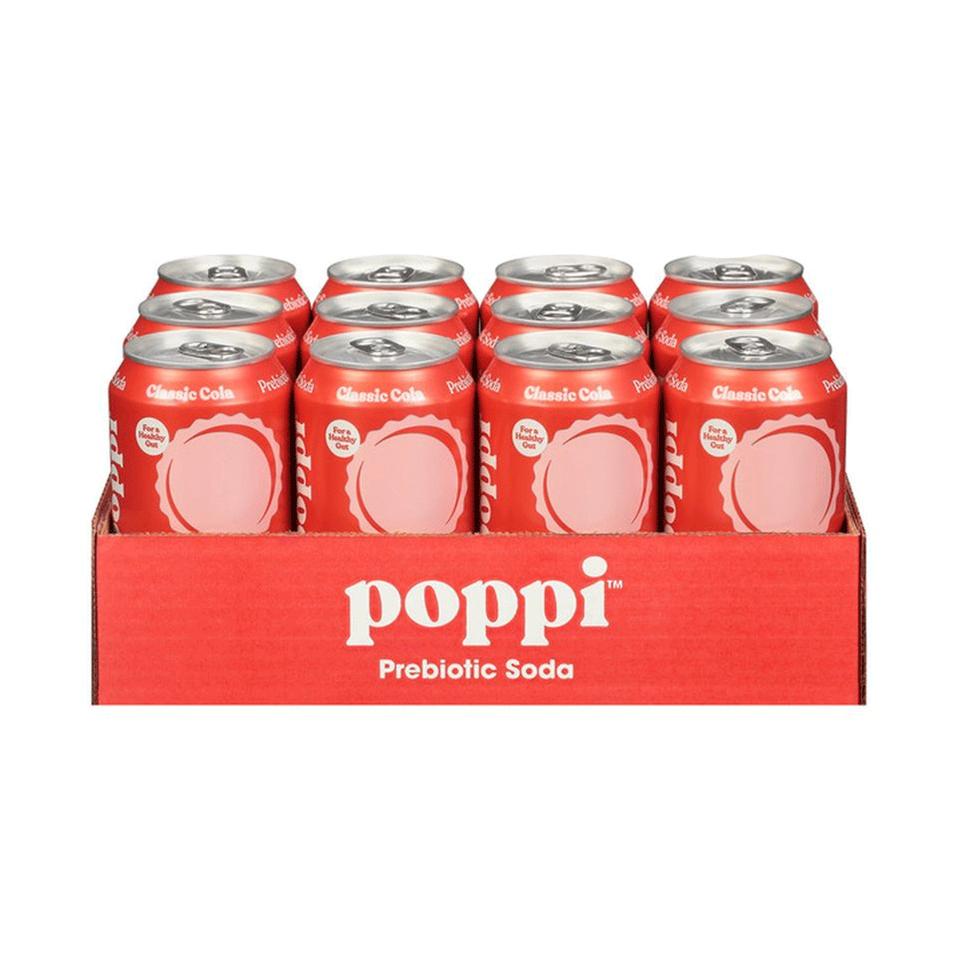POPPI Sparkling Prebiotic Soda, Classic Cola, 12oz (12 Pack)