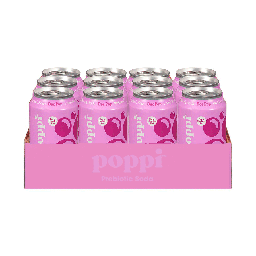 POPPI Sparkling Prebiotic Soda, Doc Pop, 12oz (12 Pack)