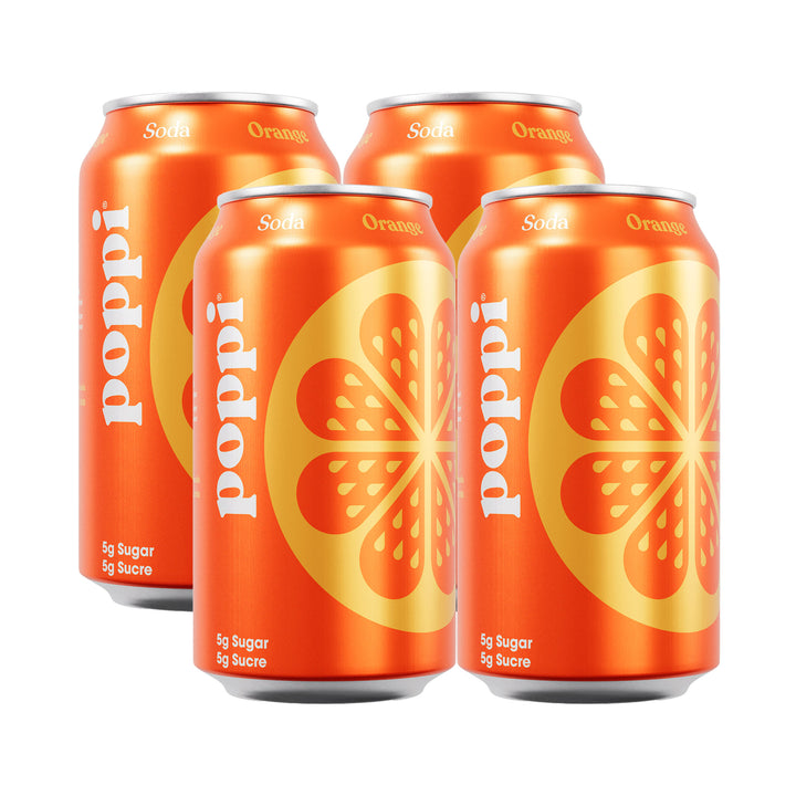 POPPI Sparkling Prebiotic Soda, Orange, 4-Pack