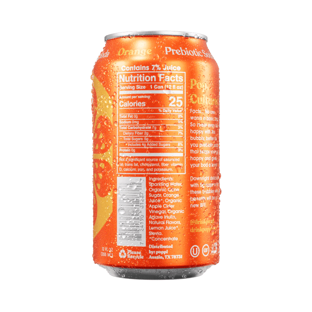 Poppi Orange Prebiotic Soda, 355ml