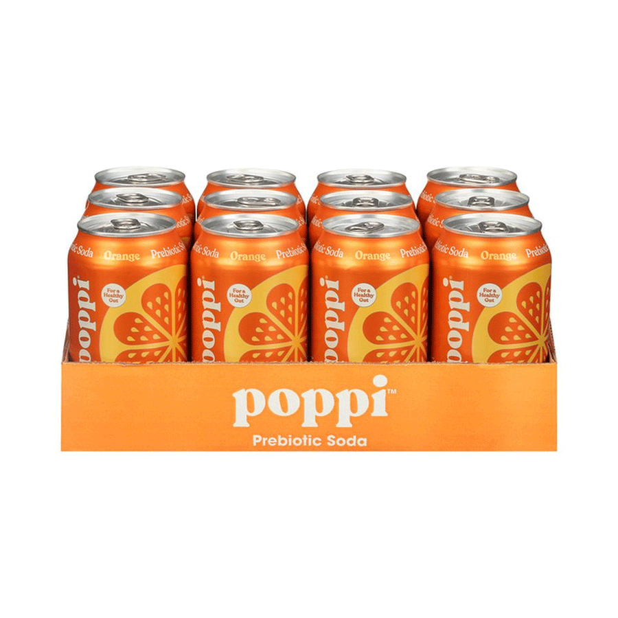 POPPI Sparkling Prebiotic Soda, Orange, 12oz (12 Pack)