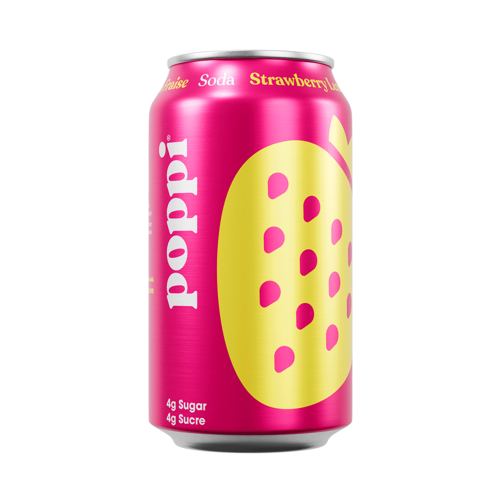 POPPI Sparkling Prebiotic Soda Strawberry Lemon, 4 x 355 ml