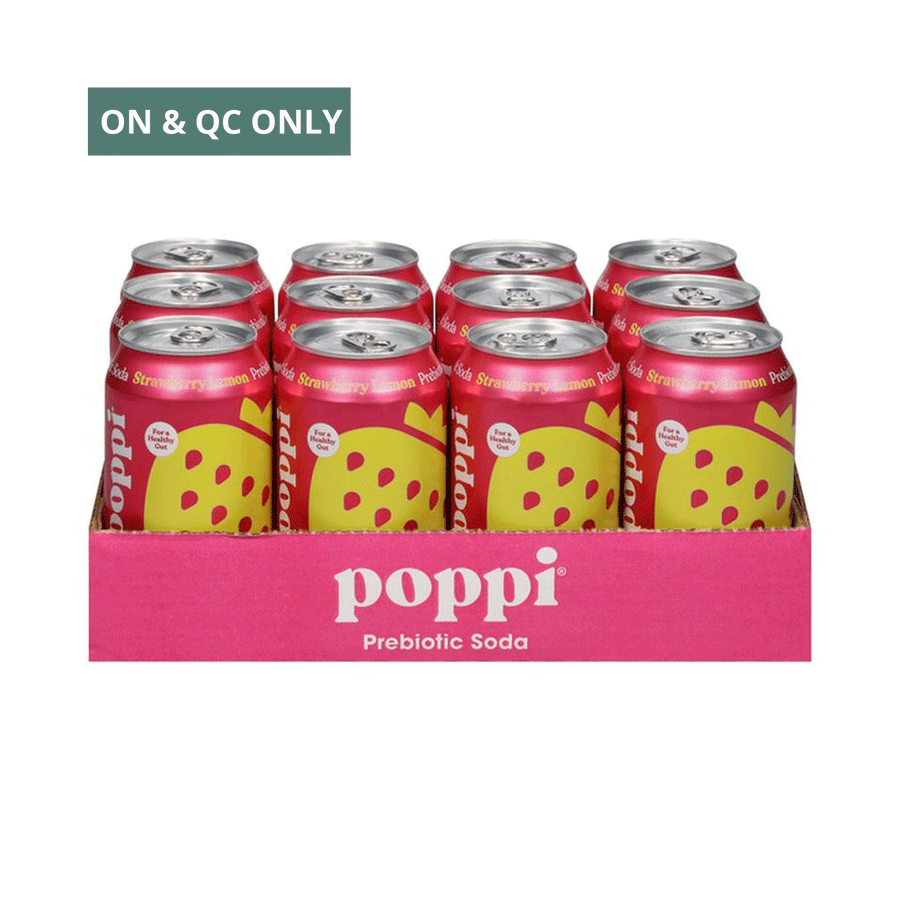 Poppi Strawberry Lemonade Prebiotic Soda, 12 Pack