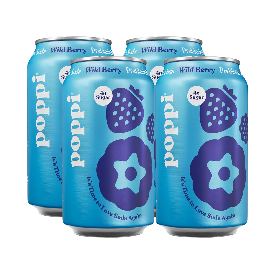 POPPI Sparkling Prebiotic Soda, Wild Berry, 4-Pack