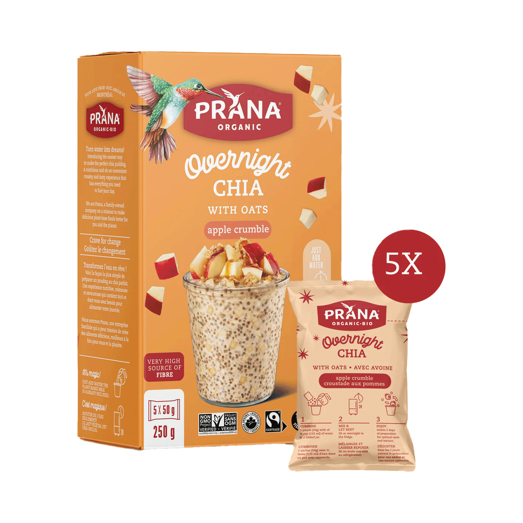 Prana Overnight Chia - Apple Crumble Organic Oat & Chia Mix, 250g (5x50g)