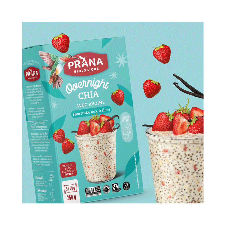 Prana Overnight Chia - Strawberry Shortcake Organic Oat & Chia Mix, 250g (5x50g)