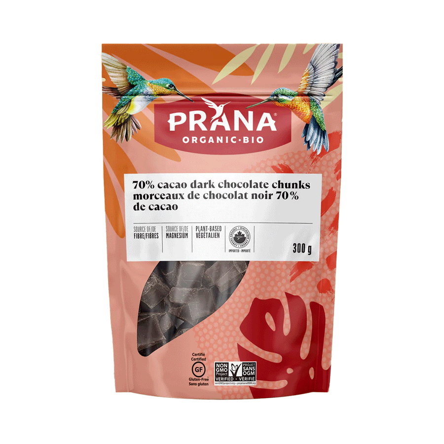 Prana Organic Dark 70% Cacao Chocolate Chunks, 300g