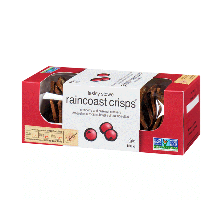 Lesley Stowe Raincoast Crisps, Cranberry and Hazelnut Crackers, 150G