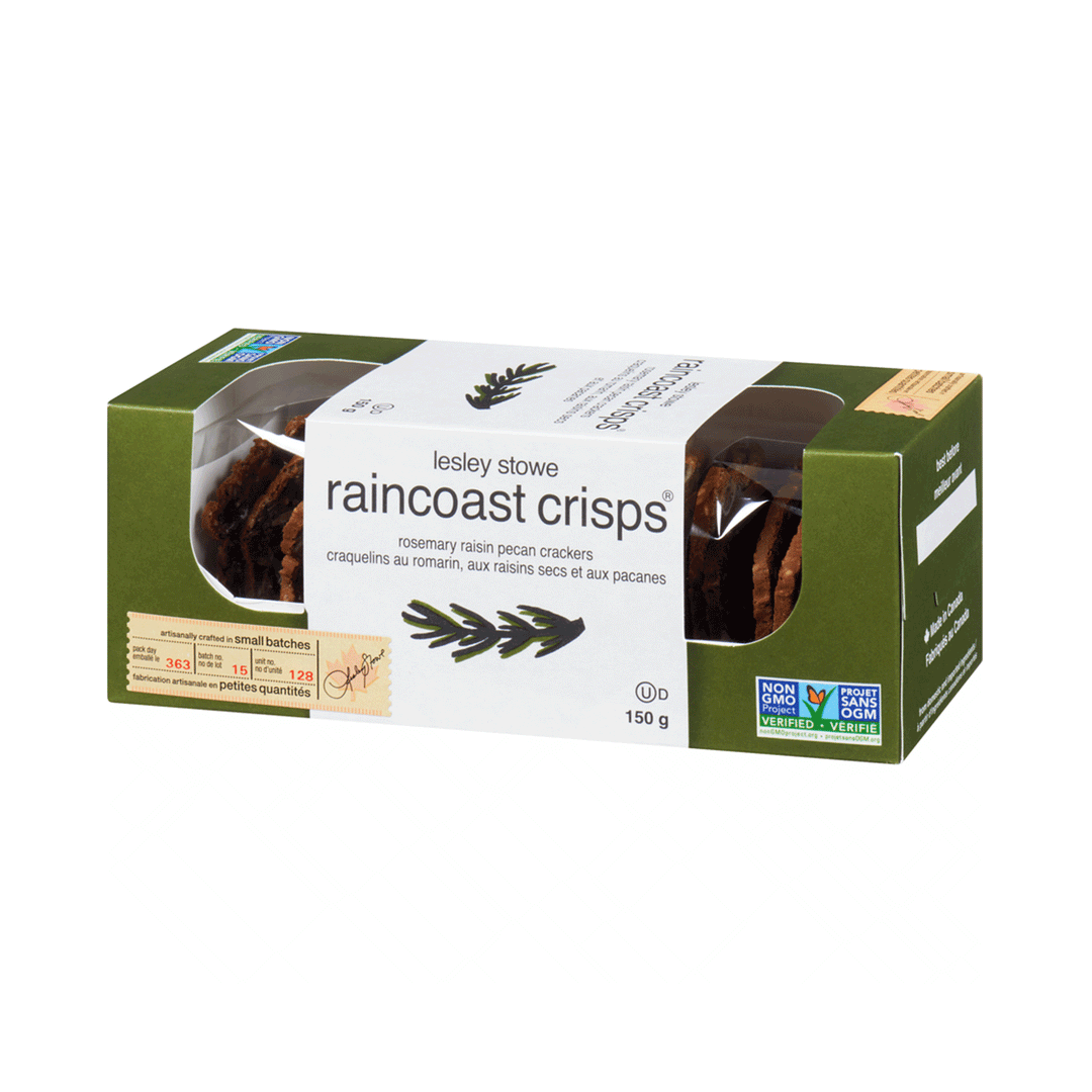 Lesley Stowe Raincoast Crisps, Rosemary, Raisin and Pecan Crackers, 150G