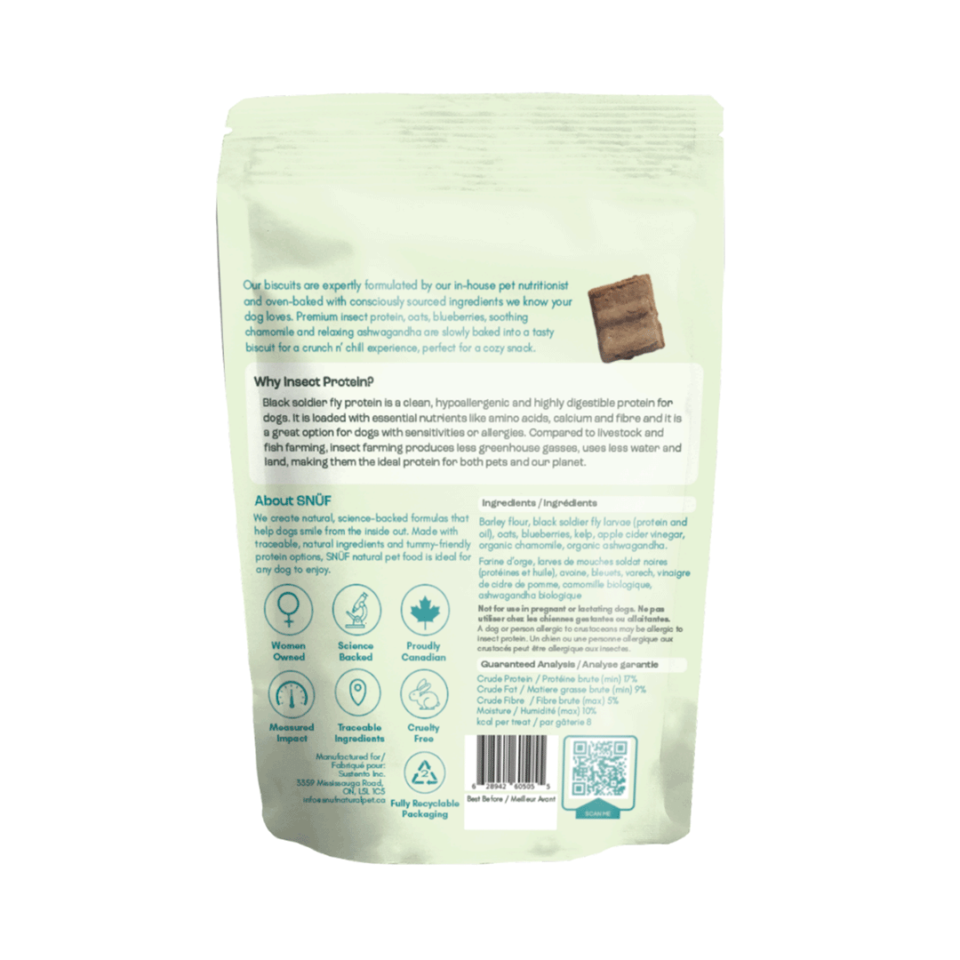 SNUF Crunch n' Chill - Insect Protein, Chamomile & Ashwagandha - Dog Treats & Meal Topper, 130g