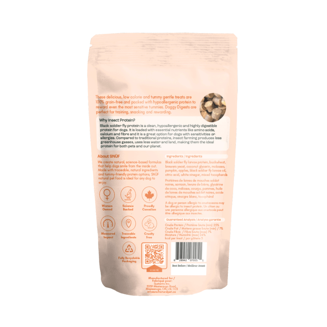 SNUF Doggy Digest - Insect Protein, Pumpkin & Apples - Soft Dog Treats & Meal Topper, 130g