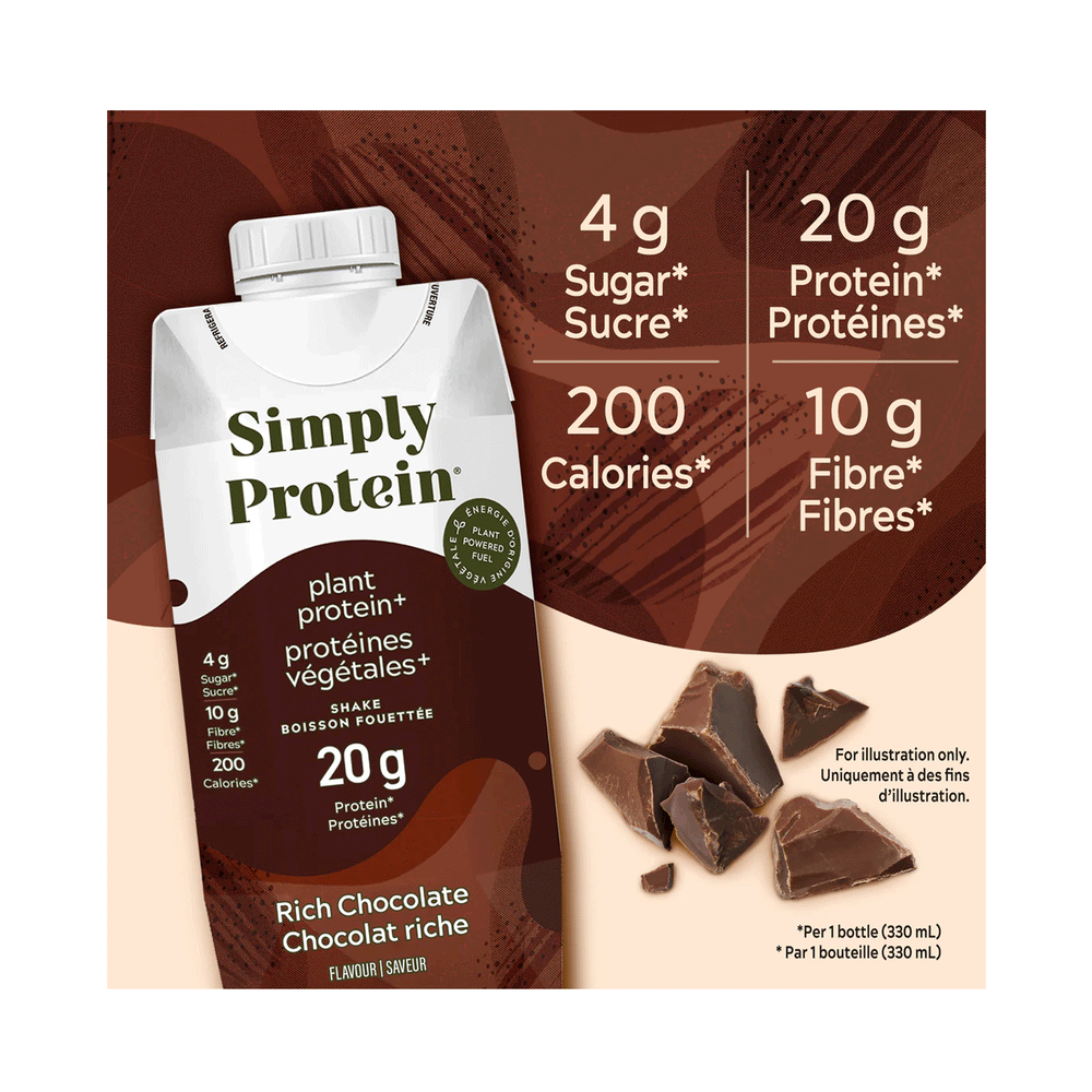Simply Protein Ready To Drink Rich Chocolate Plant-Protein Shake, 4x330ml