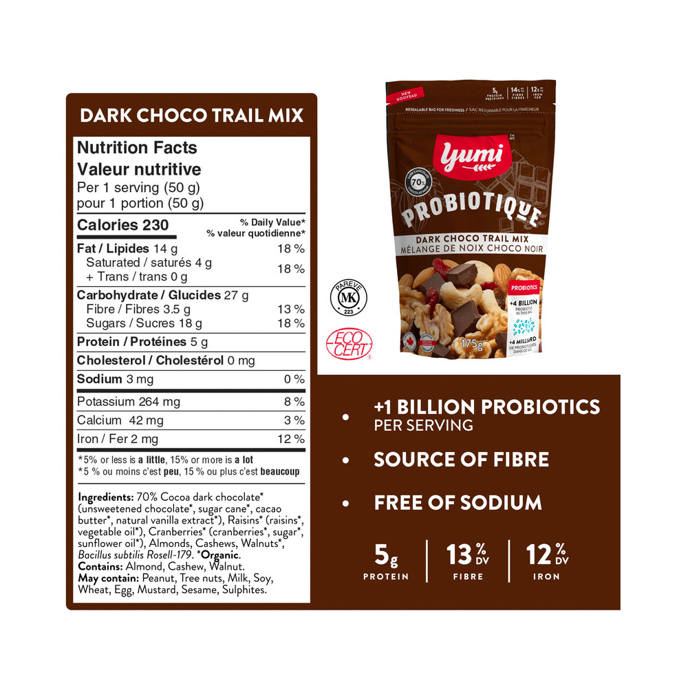 Yumi Organic Probiotique Dark Chocolate Trail Mix, 175g