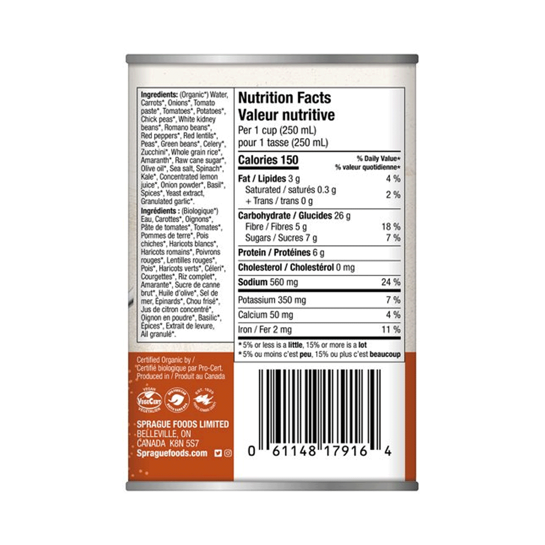 Sprague Organic Minestrone Soup Tusccan Style, 398ml
