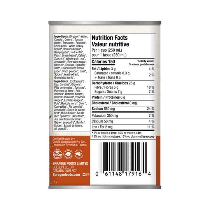 Sprague Organic Minestrone Soup Tusccan Style, 398ml