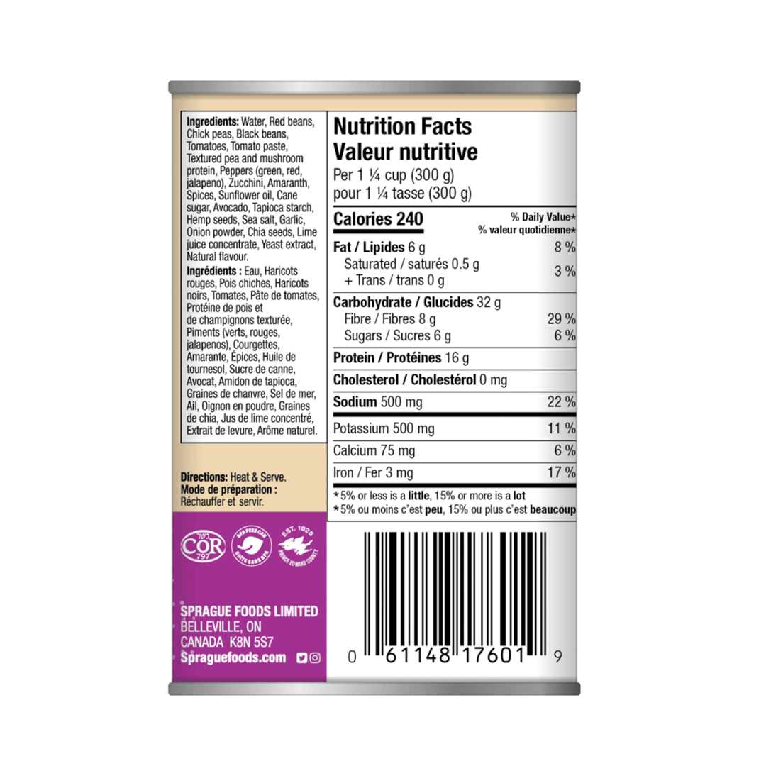 Sprague Organic Triple Bean Chili, 398ml