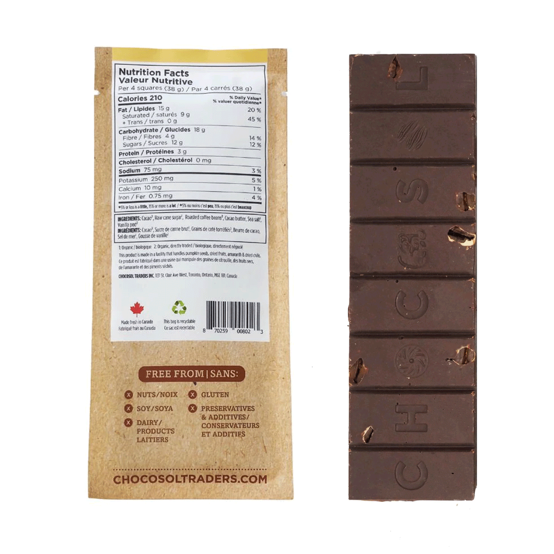 Chocosol Coffee Crunch 65% Dark Chocolate Bar, 75g