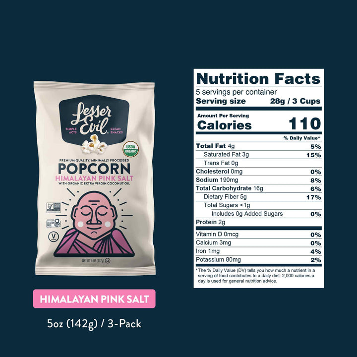 Lesser Evil Himalayan Pink Salt Organic Popcorn, 142g