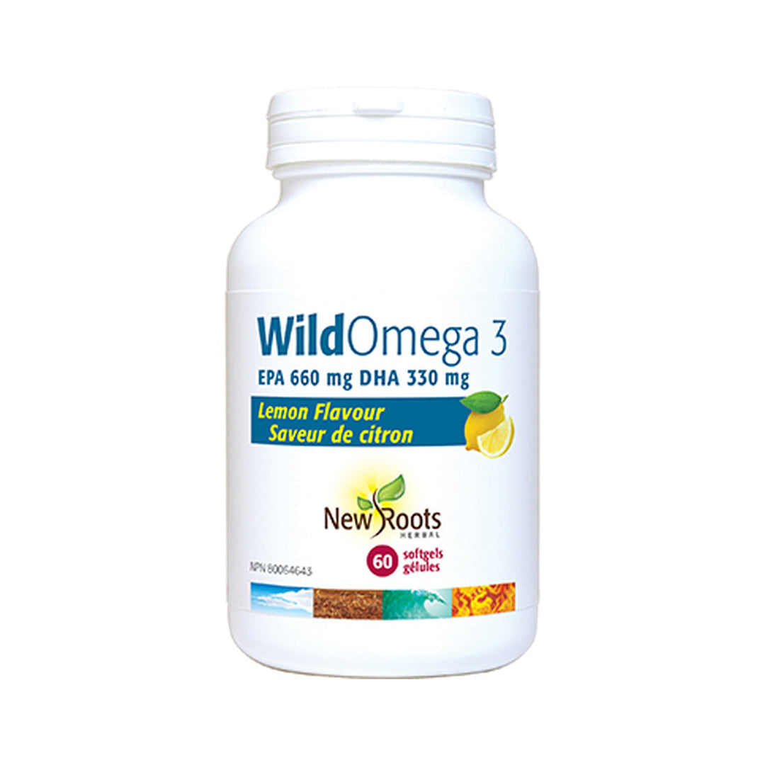 New Roots Wild Omega 3 EPA 660 mg DHA 330 mg Lemon Flavour, 60 Softgels