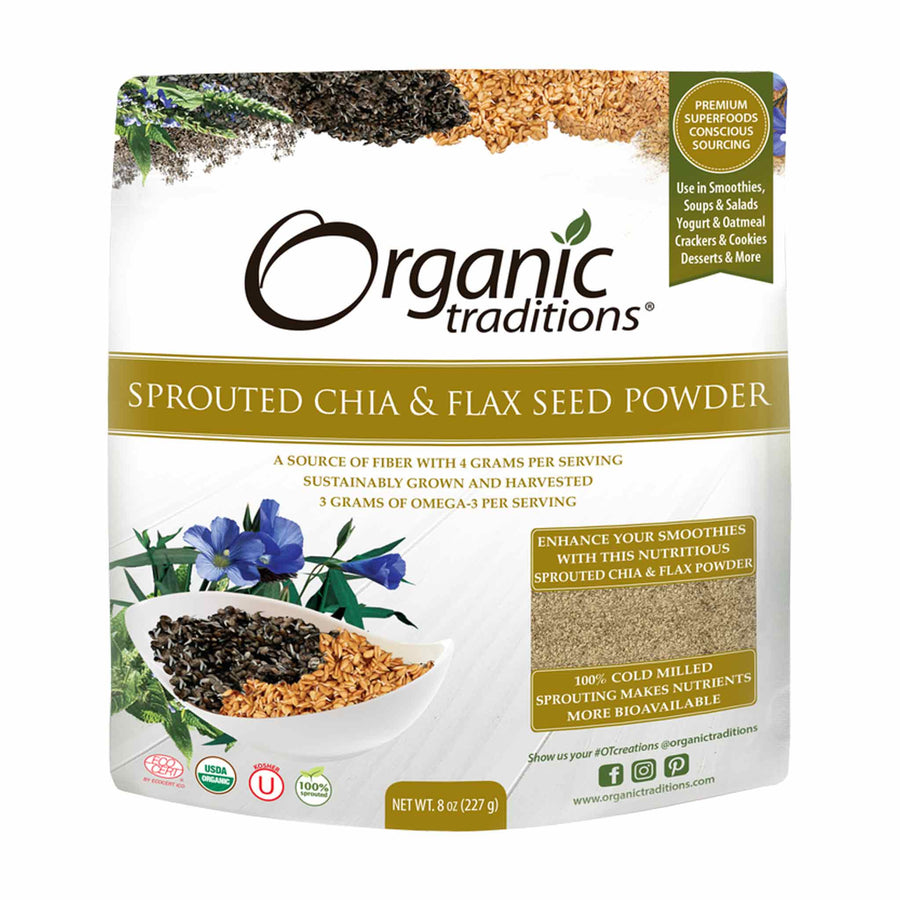 Organic Traditions Sprouted Chia & Flax Seed Powder, 227g