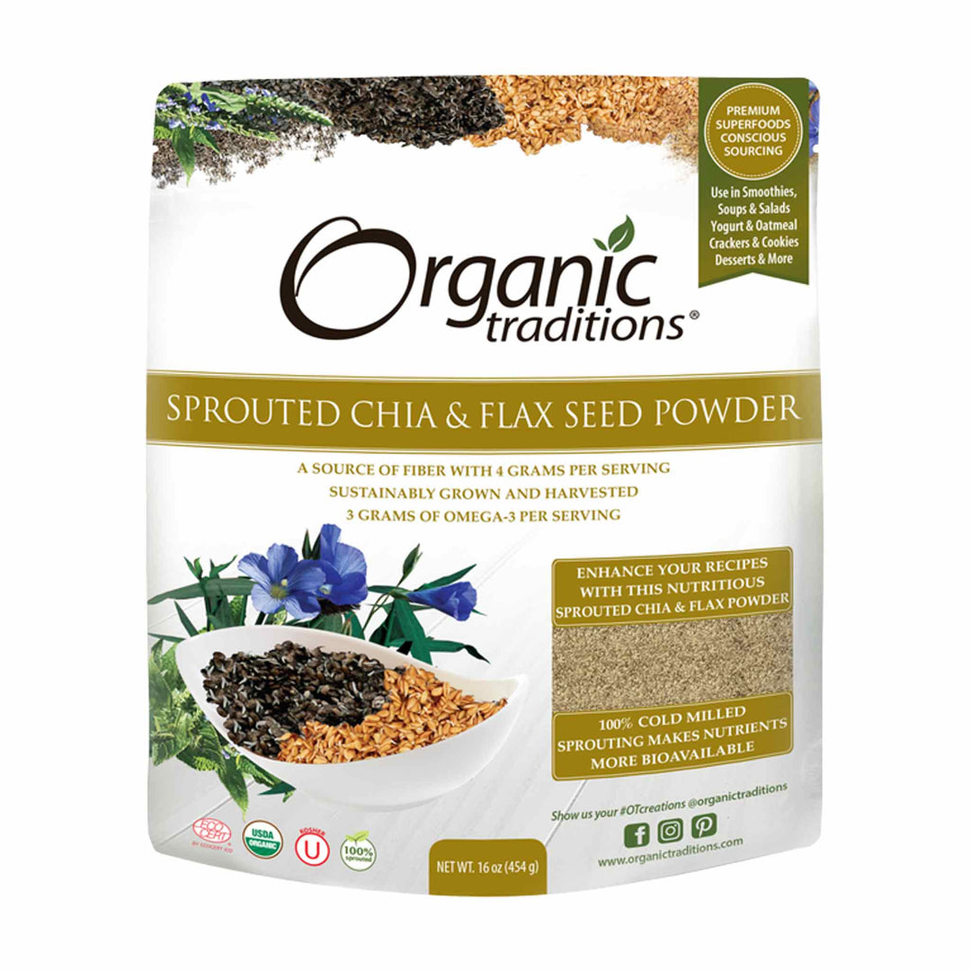 Organic Traditions Sprouted Chia & Flax Seed Powder, 454g