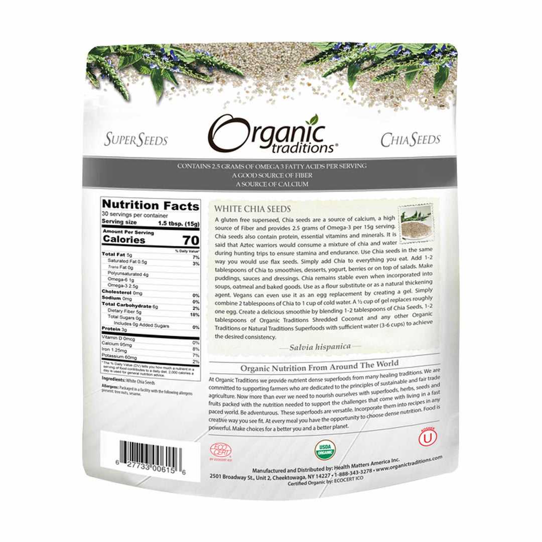 Organic Traditions White Chia Seeds, 454g
