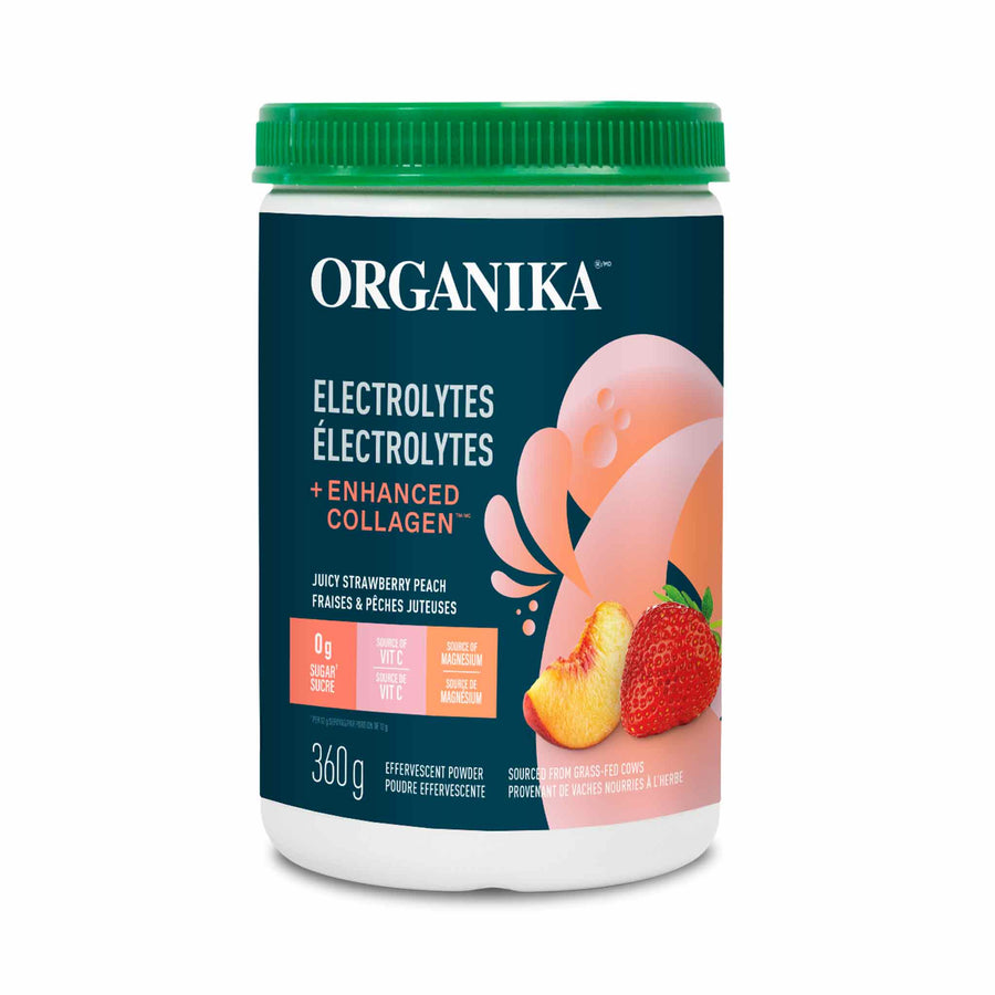 Organika Effervescent Electrolytes + Enhanced Collagen - Juicy Strawberry Peach, 360g