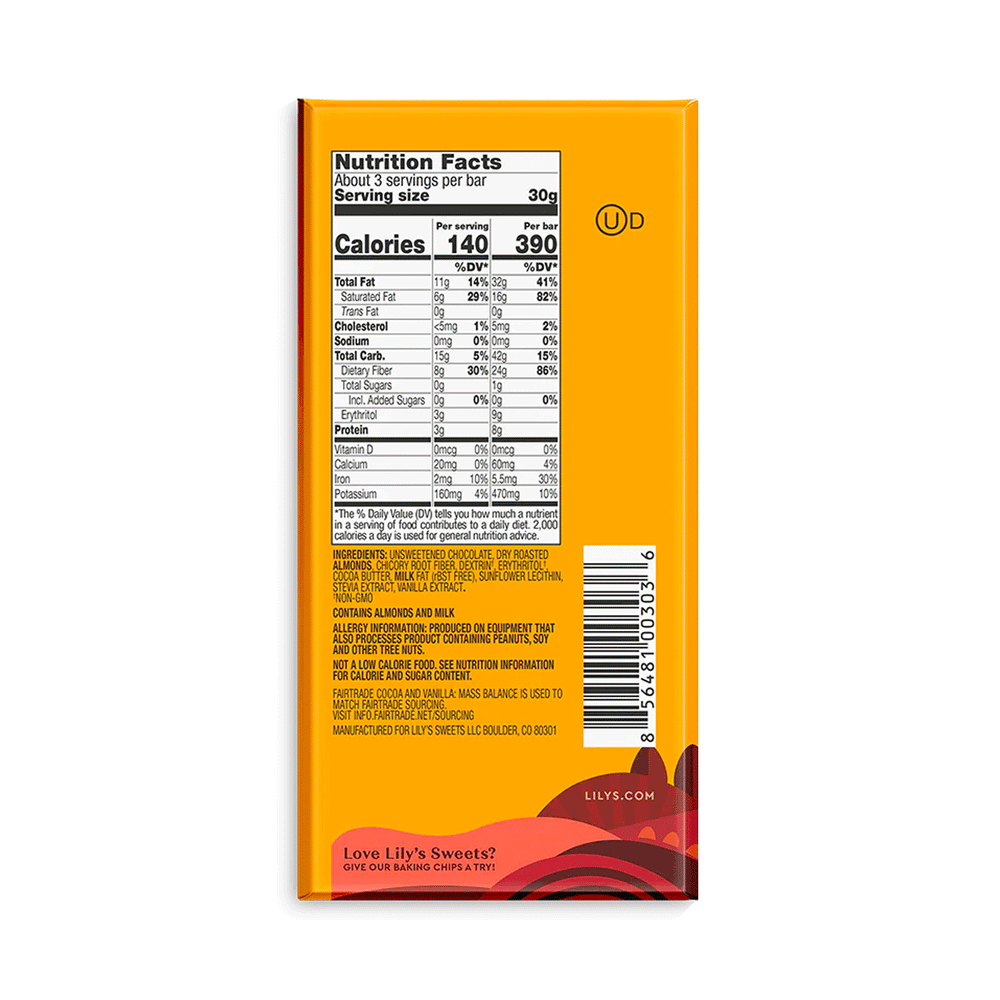 Lily's Sweets Dark Chocolate Style Bar - Almond (55% Cocoa), 85g