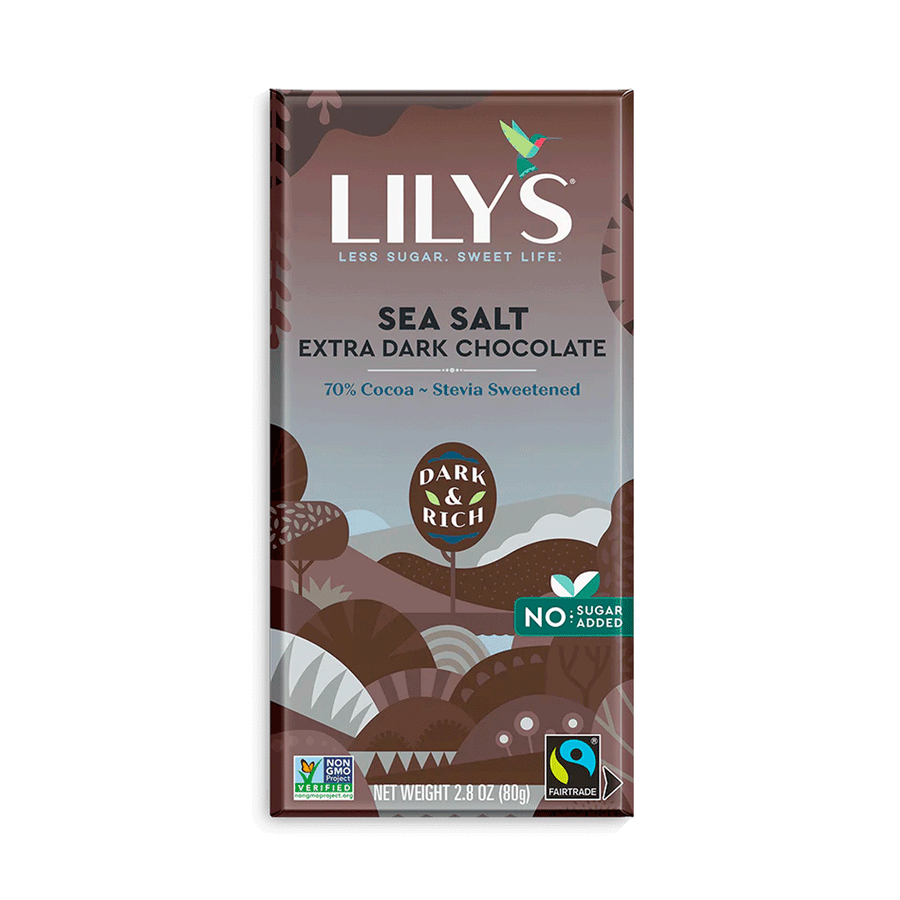 Lily's Sweets Extra Dark Chocolate Style Bar - Sea Salt (70% Cocoa), 80g