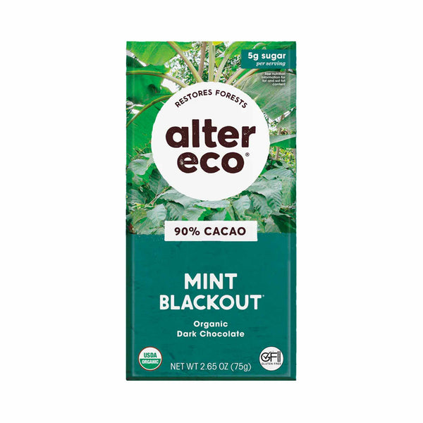 Alter Eco Organic Mint Blackout Dark Chocolate Bar (90% Cacao), 75g
