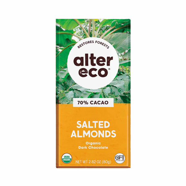 Alter Eco Organic Salted Almonds Dark Chocolate Bar (70% Cacao), 80g