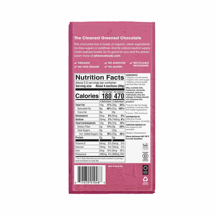 Alter Eco Organic Sea Salt Dark Chocolate Bar (70% Cacao), 80g