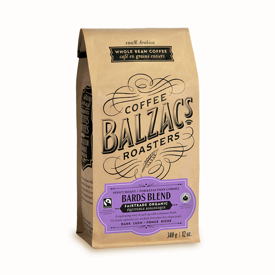 Balzac's Coffee Roasters Whole Bean Bards Blend (Fair Trade Organic) - Dark Roast, 340g