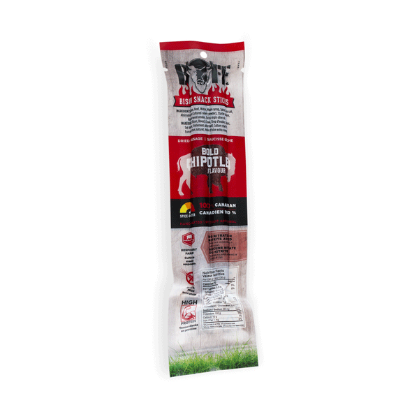 BUFF Bison Snack Sticks (Bold Chipotle), Grass-Fed Protein Snack, 50g