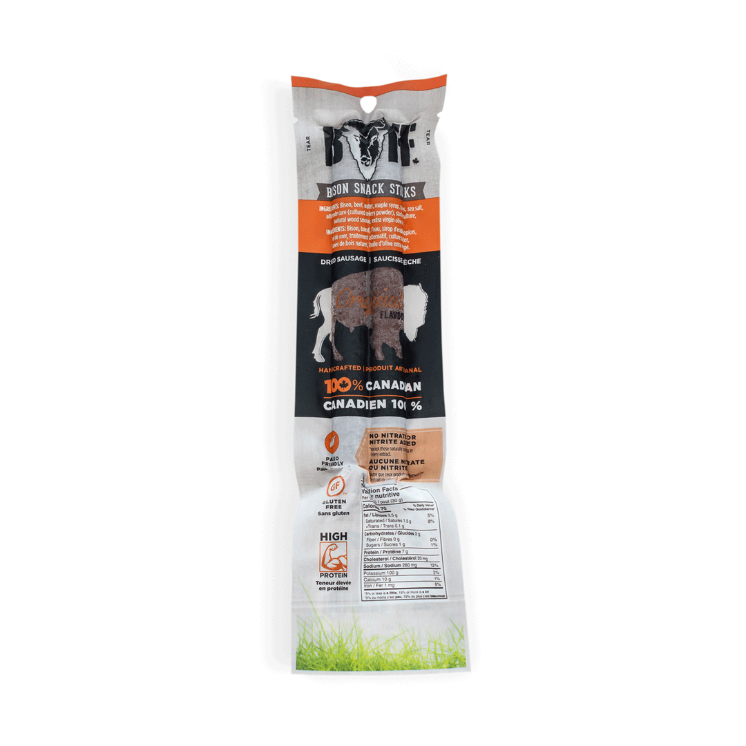 BUFF Bison Snack Sticks (Original), Grass-Fed Protein Snack, 50g