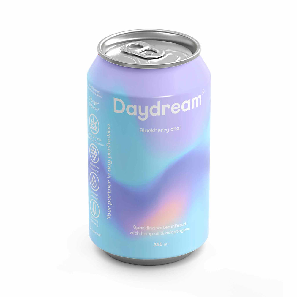 Daydream Blackberry Chai Sparkling Water Infused with Hemp Seed Oil & Adaptogens, 4x355ml