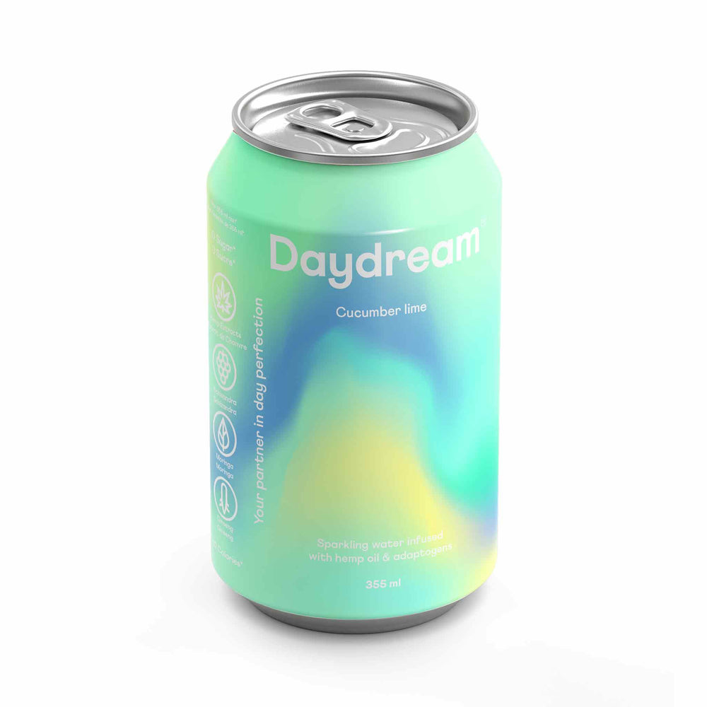Daydream Cucumber Lime Sparkling Water Infused with Hemp Seed Oil & Adaptogens, 355ml