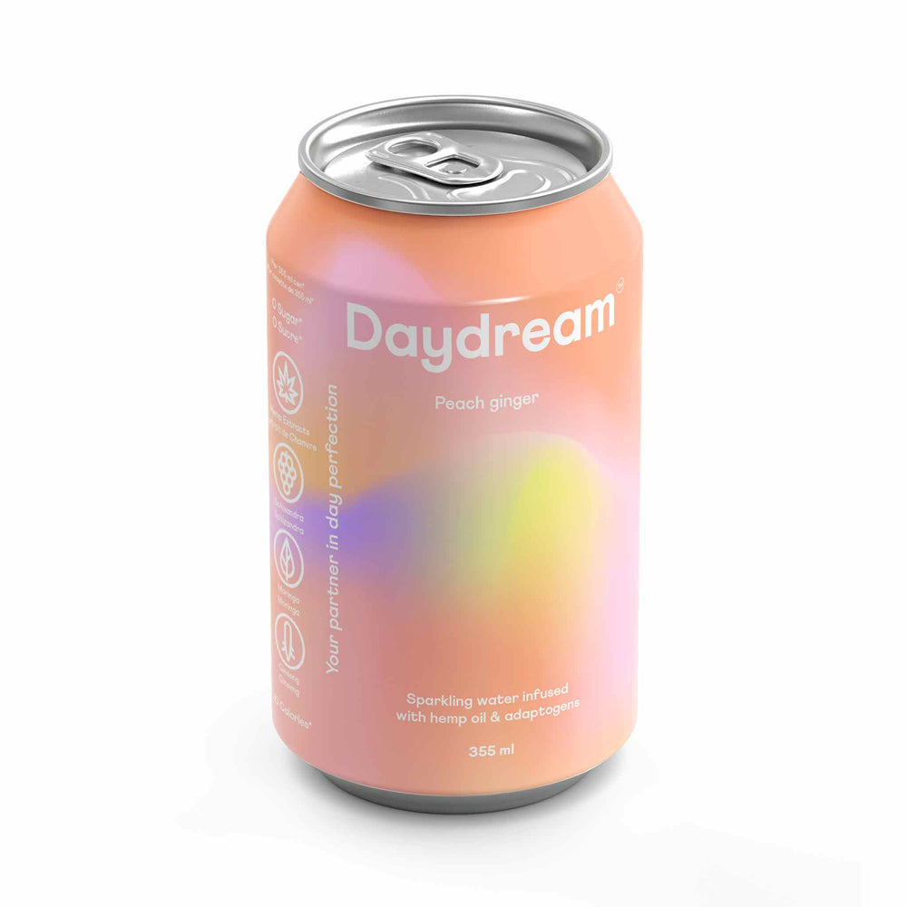 Daydream Peach Ginger Sparkling Water Infused with Hemp Seed Oil & Adaptogens, 355ml