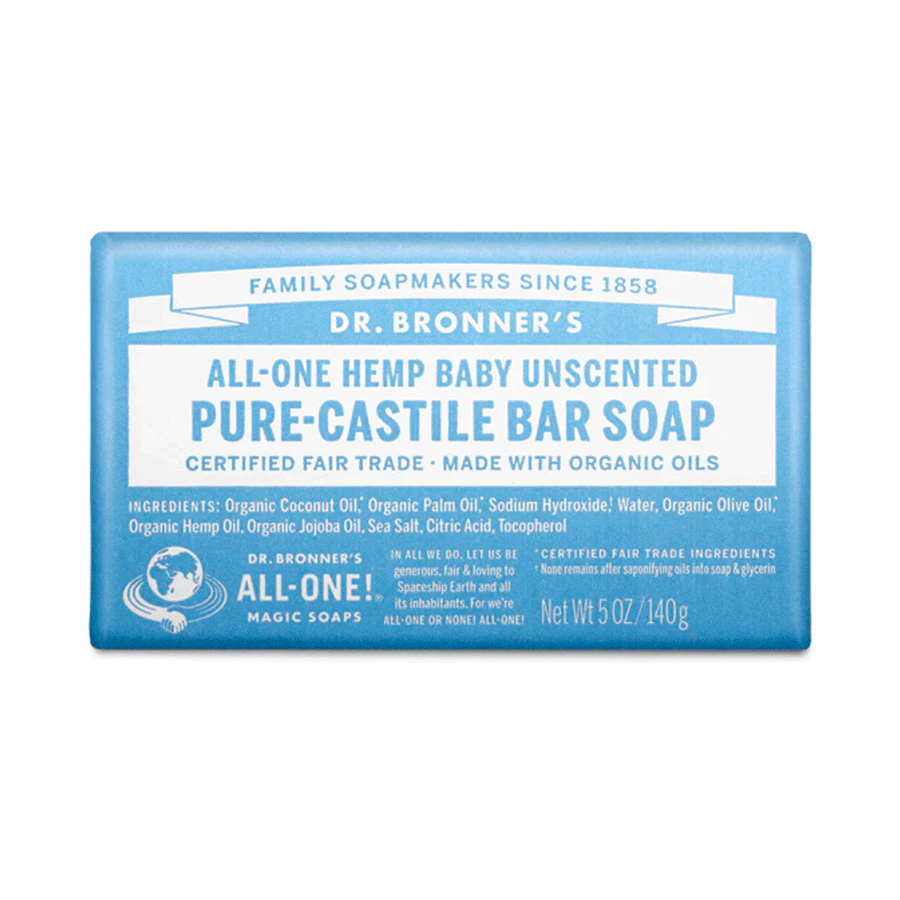 Dr. Bronner's Organic Baby Pure Castille Bar Soap - Unscented, 140g