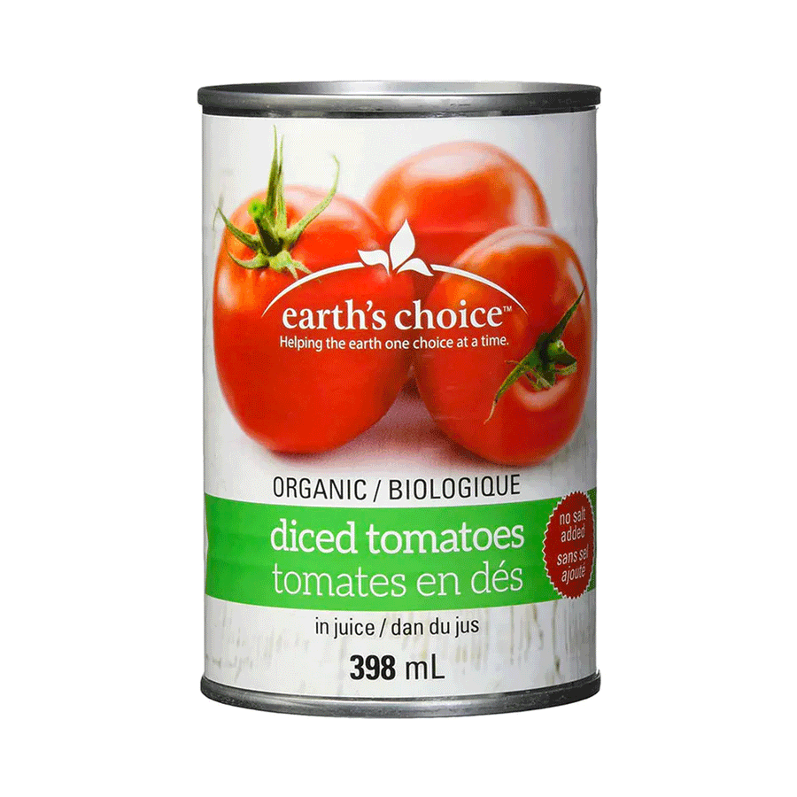 Earth's Choice Organic Diced Tomatoes (No Salt Added), 398ml