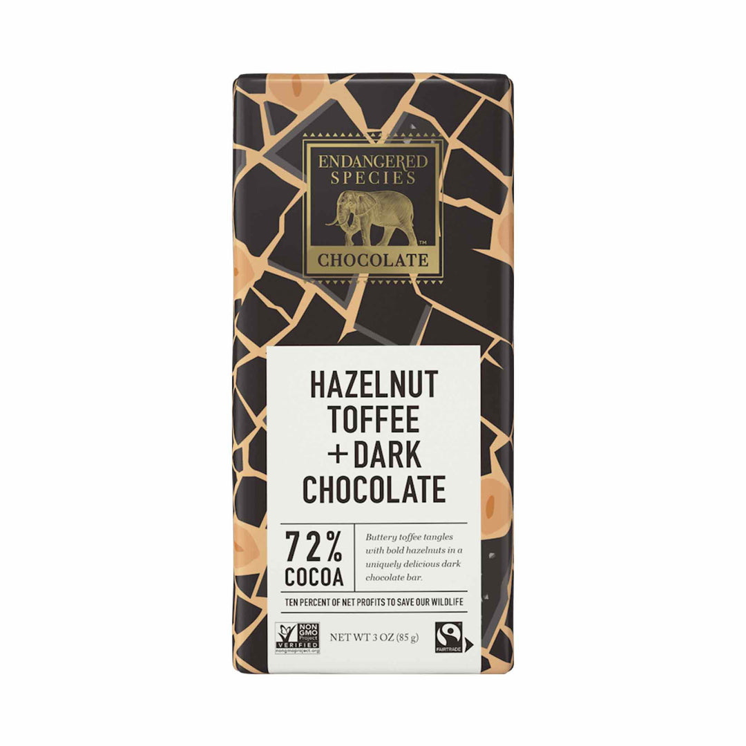 Endangered Species Hazelnut Toffee + Dark Chocolate (72% Cocoa), 85g