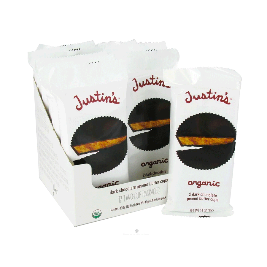Justin's Organic Dark Chocolate Peanut Butter Cups, 12x40g
