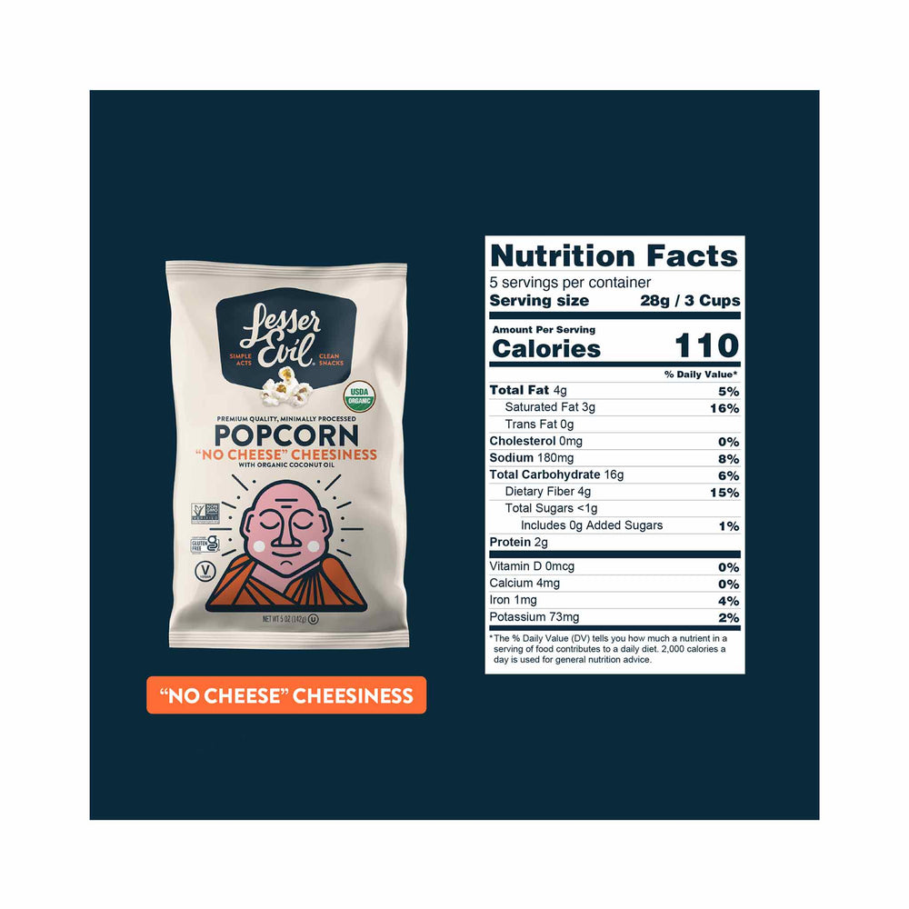 Lesser Evil "No Cheese" Cheesiness Organic Popcorn, 142g