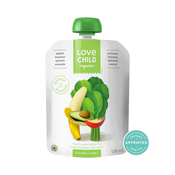 Love Child Organics Superblends Pouch - Apples, Bananas, Spinach & Avocado, 128ml